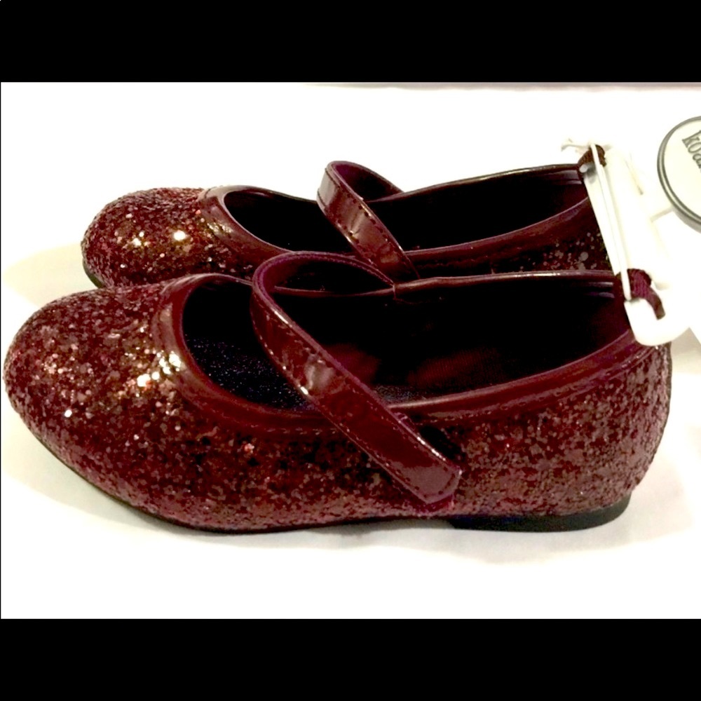 Burgundy Sparkle Girls Flat Dress Shoes Sizes Vary NWT